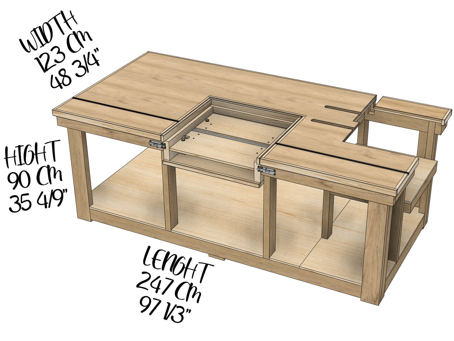Miter Saw Flip-Top Workbench with a Table Saw | Plans in Imperial and Metric