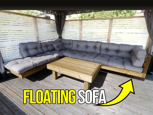 Patio Furniture Set Plans with a Floating Sofa and a Solid Coffee Table. Plans in Imperial and Metric.